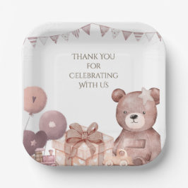 Prato De Papel Sweet Teddy Bear Baby Shower Party Plate