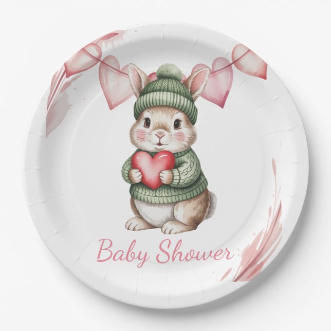 Prato De Papel Sweet Watercolor Bunny Baby Shower (Frente)