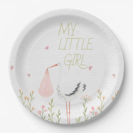 Prato De Papel Sweet Watercolor Stork - "My Little Girl" Baby 