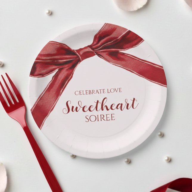 Prato De Papel Sweetheart Soiree Elegant Bow Valentines Day Party (Criador carregado)