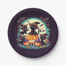 Prato De Papel T-Shirt de Gatos de Halloween