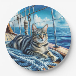 Prato De Papel Tabby Cat On Boat Ropes