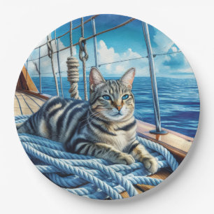 Prato De Papel Tabby Cat On Boat Ropes