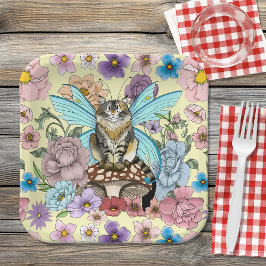 Prato De Papel Tablet Fairy Cat Mushroom Floral