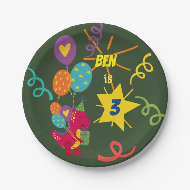 Prato De Papel Tabuleiro de crianças do Dinossauro (Frente)