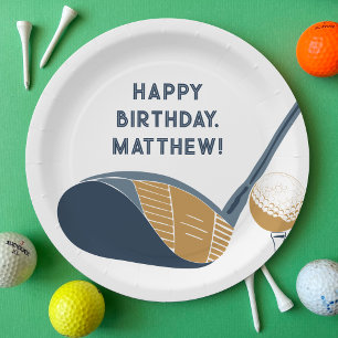 Prato De Papel Taca de Golfe e Bola de Golfe Personalizada Aniver