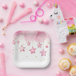 Prato De Papel Taça de papel de estrelas suspensas cor-de-rosa