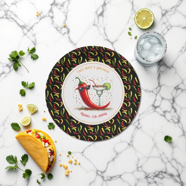 Prato De Papel "Taco 'Bout a Birthday!" Chili-Pepper Fiesta (“Taco ’Bout a Birthday!” Chili-Pepper Fiesta Paper Plates)