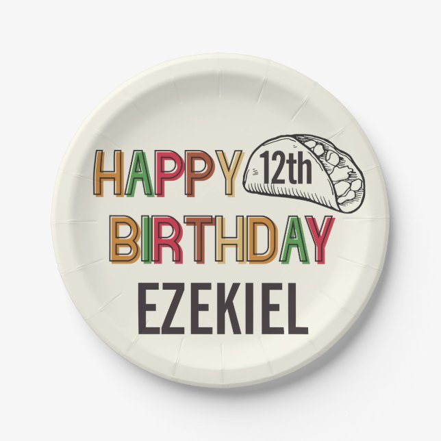 Prato De Papel Taco Happy Birthday Personalizado (Frente)