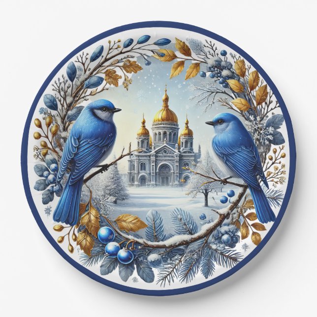 Prato De Papel Taj Mahal Bluebird Berries (Frente)