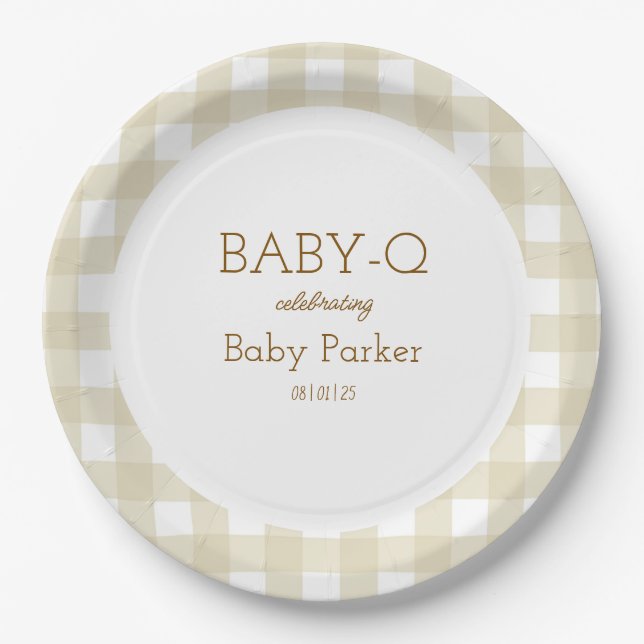 Prato De Papel Tan Gingham Baby-Q Circular Plate 2 (Frente)
