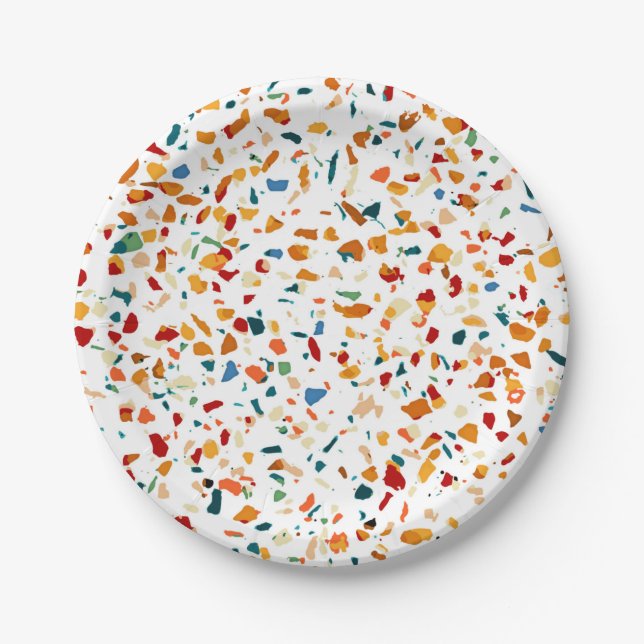 Prato De Papel Tan Terrazzo | Eclectic Quirky Confetti Painting | (Frente)
