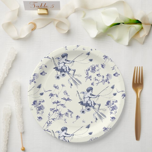 Prato De Papel Tapete Floral Azul, Cupido Anjo Cupido (Casamento)