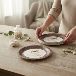 Prato De Papel Tartan Plaid Rocking Horse Baby Shower