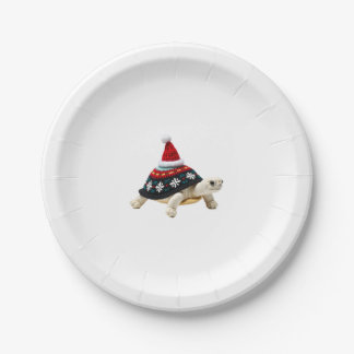 Prato De Papel Tartaruga com Chapéu de Papai Noel - Camiseta Feia