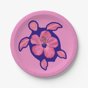 Prato De Papel Tartaruga e hibiscus havaianos de Honu
