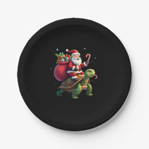 Prato De Papel Tartaruga Engraçada Natal Papai Noel Montando Tart