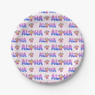Prato De Papel Tartaruga tropical rosa-púrpura Aloha Havaiana