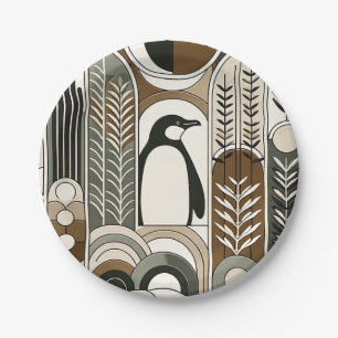 Prato De Papel Taupe Mocha Abstrato Grain Arcs Pattern Penguin