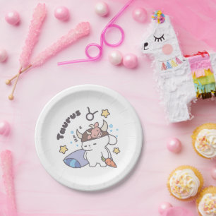 Prato De Papel Taurus Zodiac Dreamer - Cute Sleepy Bunny