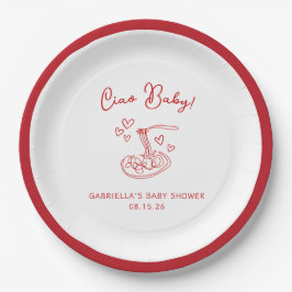 Prato De Papel Tchau, bebê! Chá de fraldas de massas italianas de