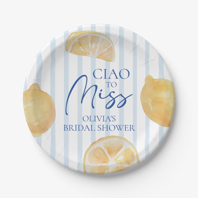 Prato De Papel Tchau para o Chá de Noiva da Srta. Limão (Frente)