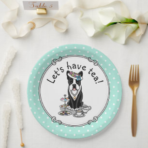 Prato De Papel Tea Party Boston Terrier Dog (preto) Cute