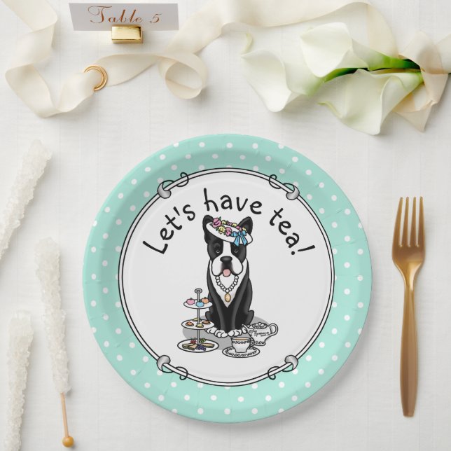 Prato De Papel Tea Party Boston Terrier Dog (preto) Cute (Casamento)