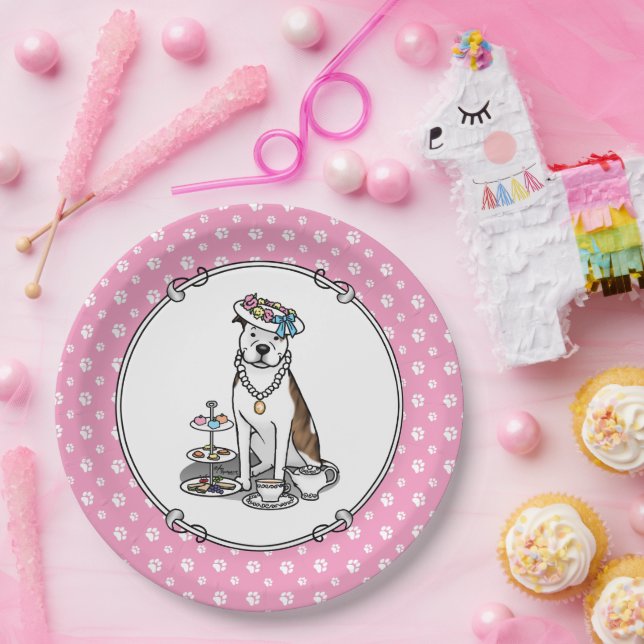 Prato De Papel Tea Party Pit Bull (lt brindle white 3) (Festa)