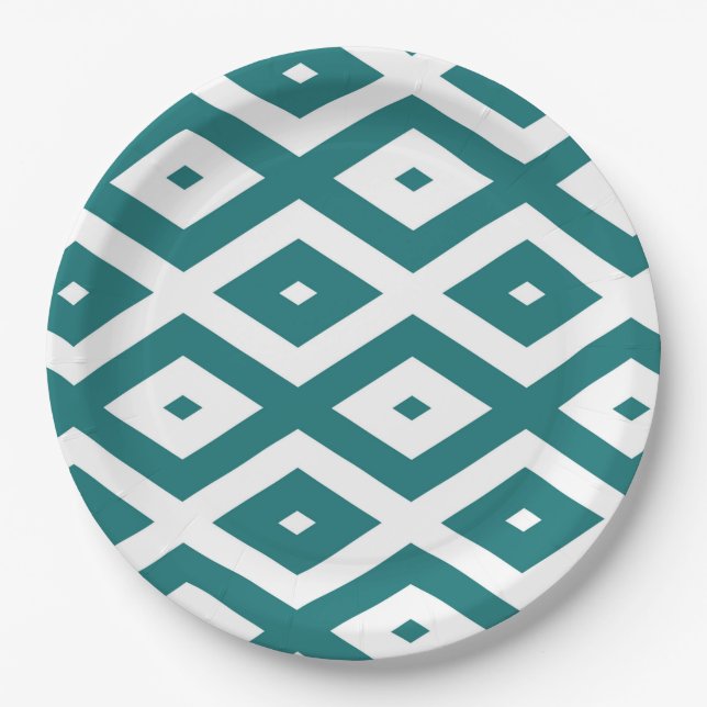Prato De Papel Teal and white diamond pattern (Frente)