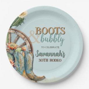 Prato De Papel Teal Aqua Blue Rodeo Cowgirl Western Birday