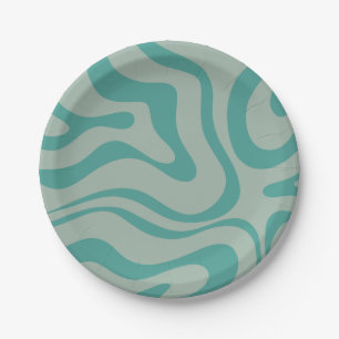 Prato De Papel Teal do Abstrato de espiral líquida retrô modern