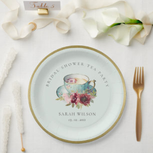Prato De Papel Teal Dourado Floral Teacup Chá de panela Tea Party