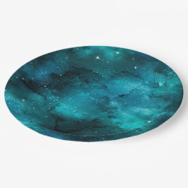 Prato De Papel Teal Galaxy Series Design 7