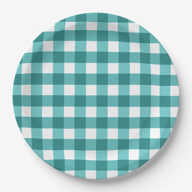 Prato De Papel Teal Gingham (Frente)