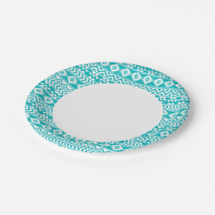 Prato De Papel Teal Grunge Aztec Padrão Tribal