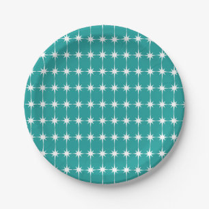 Prato De Papel Teal Moderno do Padrão Estelar do Século médio