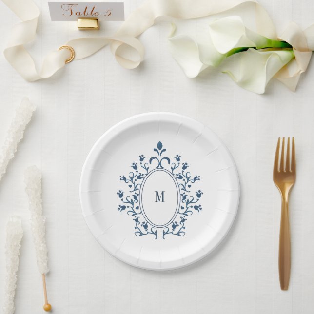 Prato De Papel Teal Monogram Plate (Casamento)