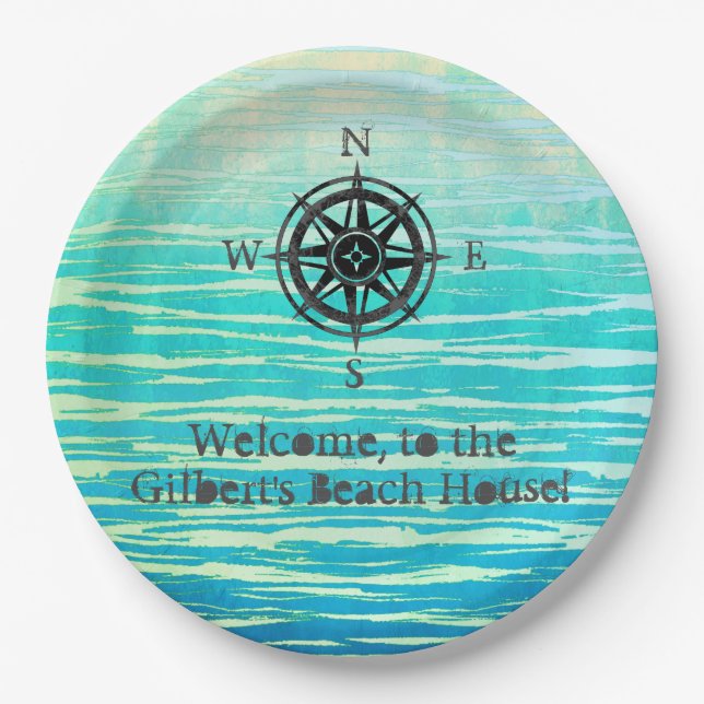 Prato De Papel Teal Ombre Sea Monograma (Frente)