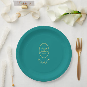 Prato De Papel Teal Rosa Wedding