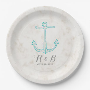 Prato De Papel Teal Rustic Anchor Wedding