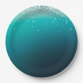 Prato De Papel Teal Silver Confetti