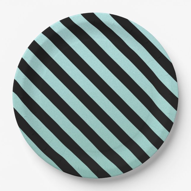 Prato De Papel Teal Striped (Frente)