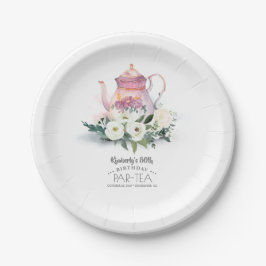 Prato De Papel Teapot Floral Birthday Par-Tea