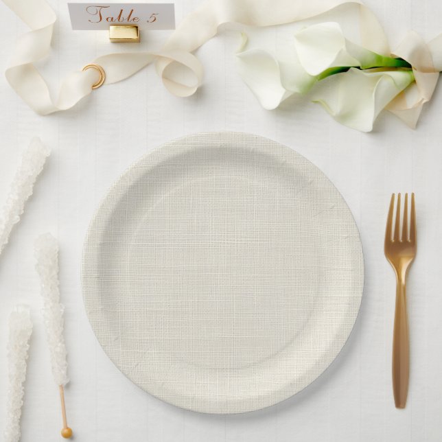 Prato De Papel Tecido de linho falso creme neutro Elegante  (Casamento)