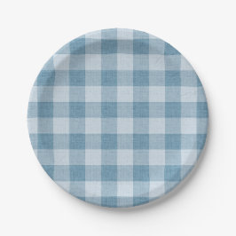 Prato De Papel Tecido de Linho Xadrez Búfalo Gingham Azul Pó