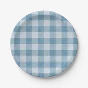 Prato De Papel Tecido de Linho Xadrez Búfalo Gingham Azul Pó