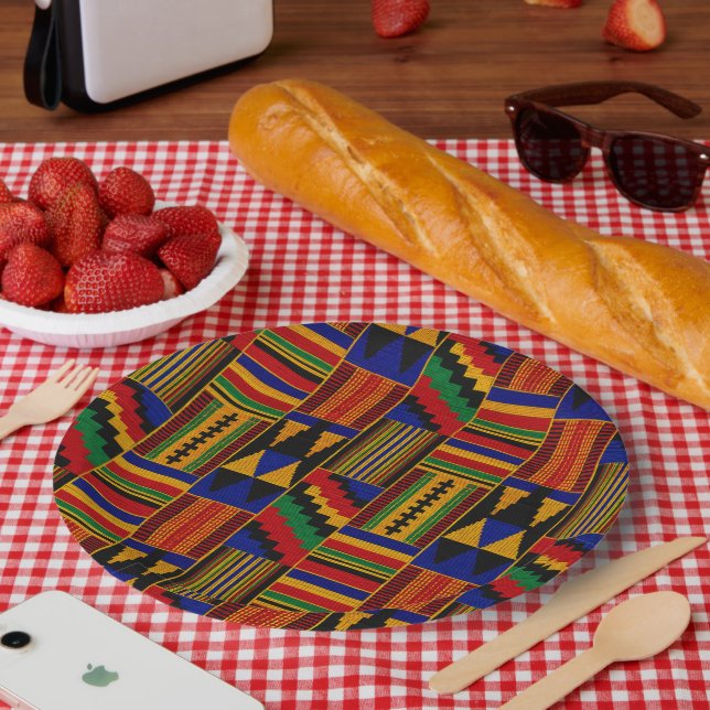 Prato De Papel Tecido Kente Estilo Africano (Piquenique)