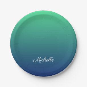 Prato De Papel Tecla verde e azul personalizada