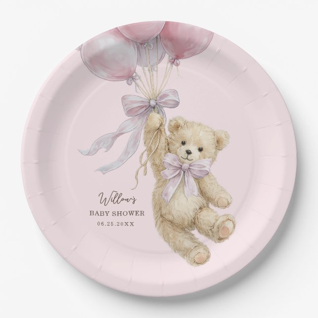 Prato De Papel Teddy Bear Balloons Baby Shower Paper Plates (Frente)